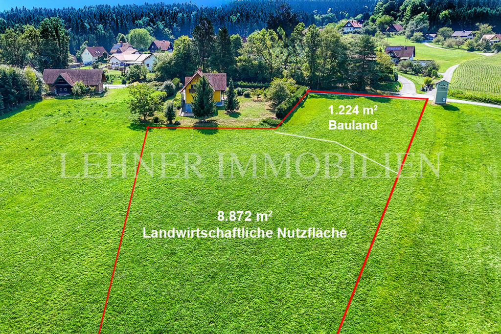 Lehner Immobilien, Großzügiges Grundstück in Ruhelage – 1.224 m² Bauland & 8.872 m² Grünfläche in Pichling bei Stainz